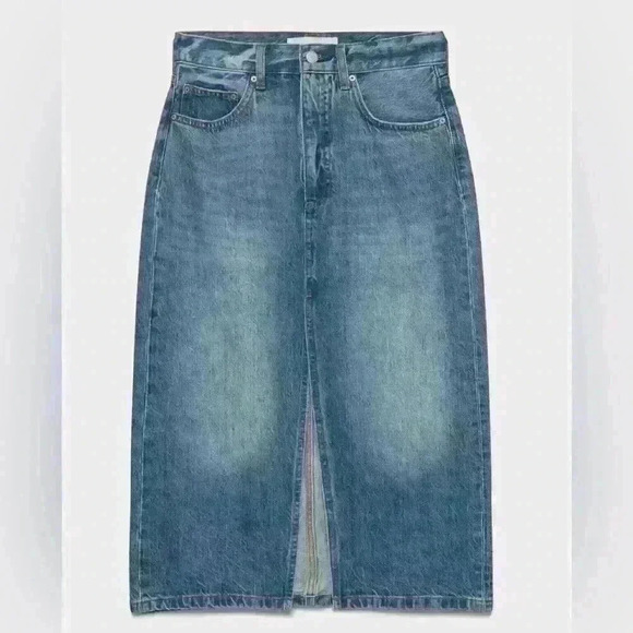 Aritzia Denim Forum  the '90s Halle Denim Skirt High-rise midi size 25 - Picture 3 of 10